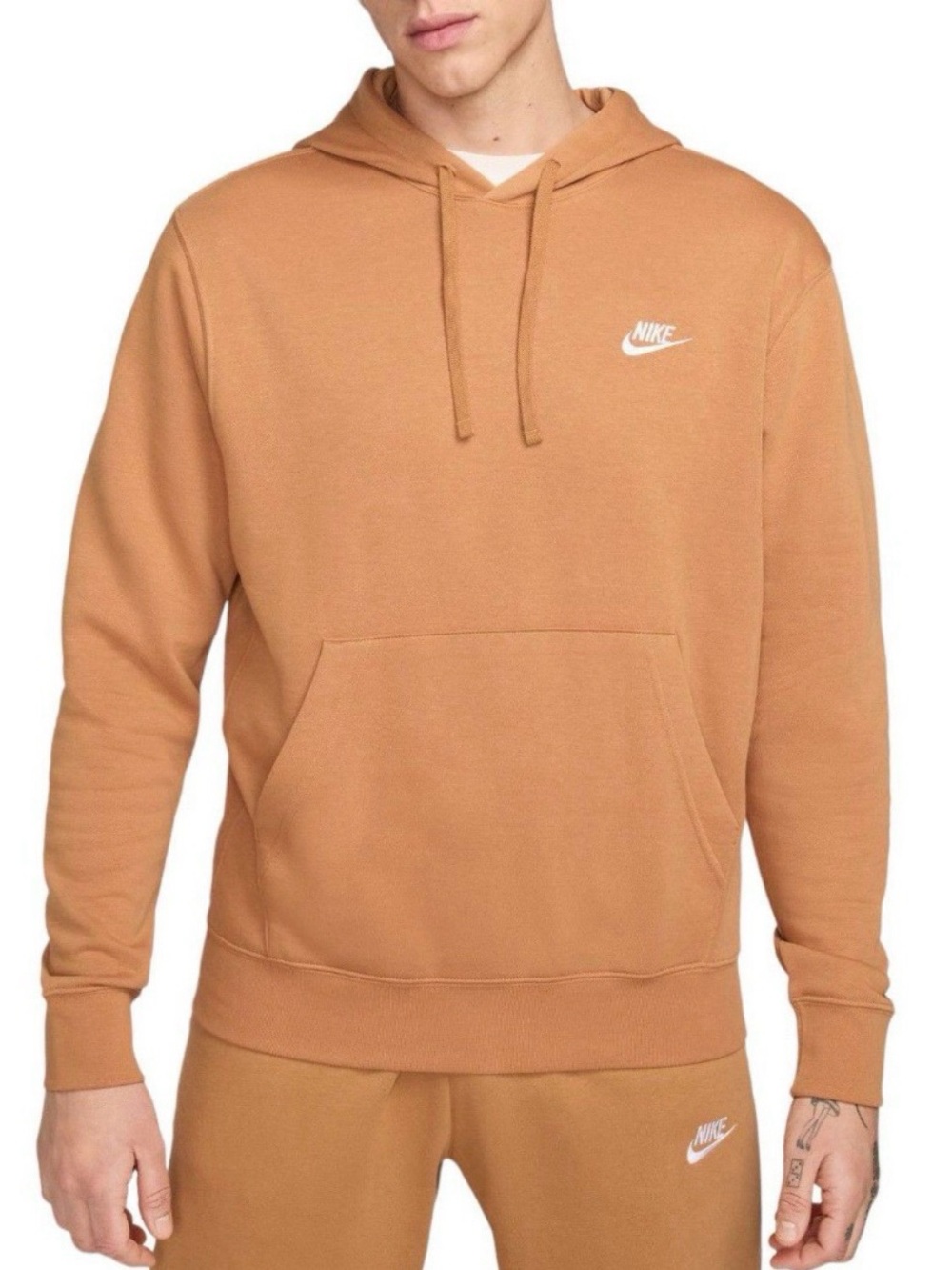 Nike Sportswear Club Fleece Pullover Men’s Brown Flax Hoodie Sweater Sz Medium